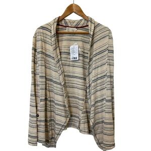 Cream and Gray Striped Cardigan Sweater